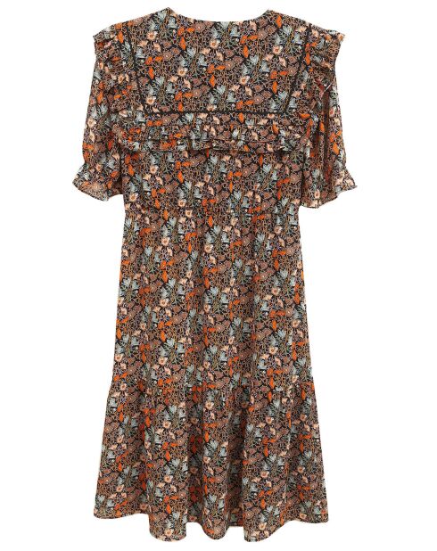 Schwarz/mehrfarbig bedrucktes Lana-Voile-Kleid