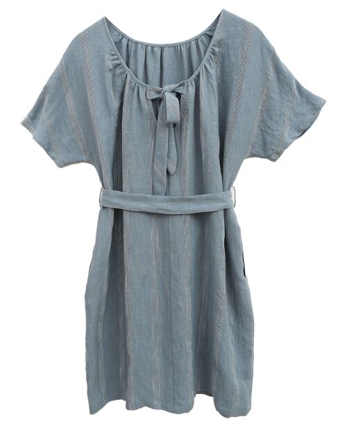 Robe 100% Lin Zoé rayée ton sur ton bleue