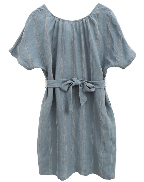 Robe 100% Lin Zoé rayée ton sur ton bleue