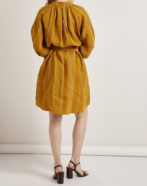 Robe 100% Lin Alice jaune moutarde