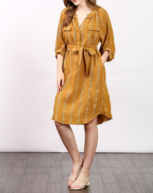 Robe 100% Lin Alice jaune moutarde