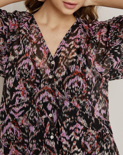 Robe en voile Gaelle imprimée noir/multicolore