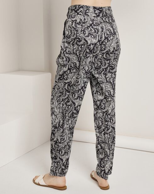 Pantalon satiné Lena imprimé noir