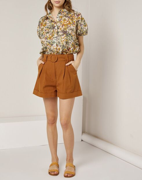Short en Coton & Lin Charlotte brique