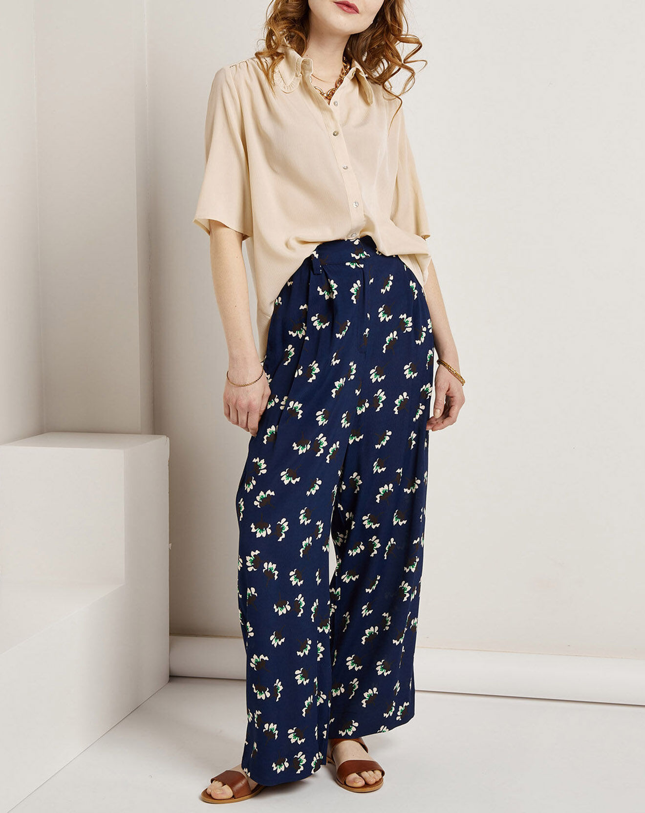 Pantalon ample fluide Julia imprimé marine Vente privée See u