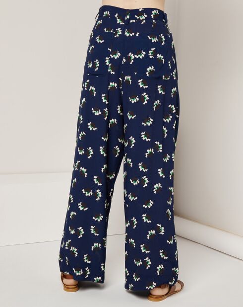 Pantalon ample fluide Julia imprimé  marine
