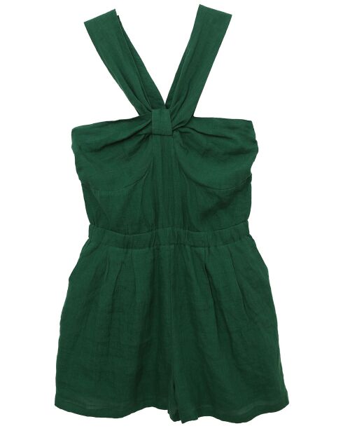 Groene amberkleurige jumpsuit van 100% linnen