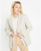 Veste blazer en Coton & Lin Alpha Fantaisie rayée écru/bleu