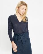 Pull droit en Lin & Coton Maelis bleu marine