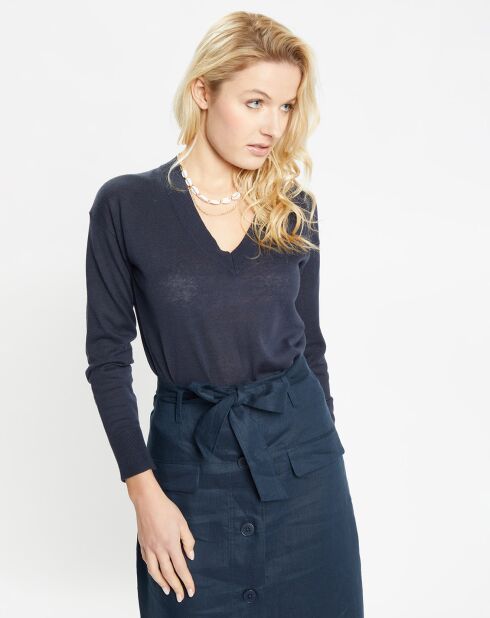 Pull droit en Lin & Coton Maelis bleu marine