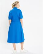 Robe mi-longue en Coton piqué Arias évasée bleu électrique