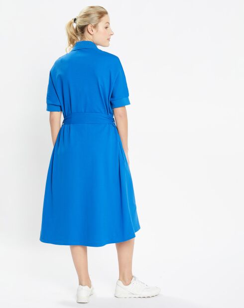 Robe mi-longue en Coton piqué Arias évasée bleu électrique