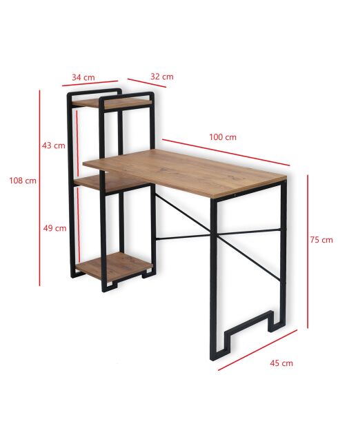Bureau Home pin/noir - 45x120x108 cm