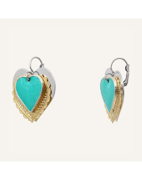 Boucles d'oreilles L'Essence du Coeur doré/argenté/turquoise