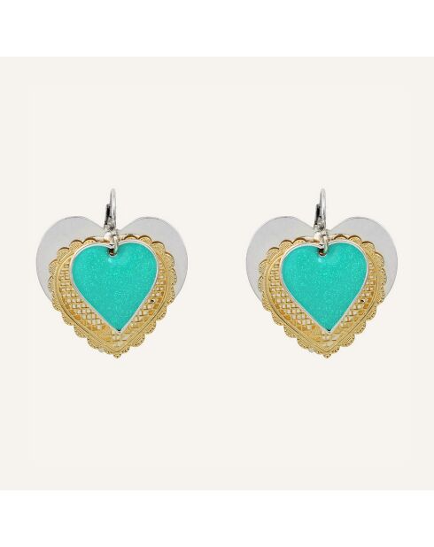 Boucles d'oreilles L'Essence du Coeur doré/argenté/turquoise