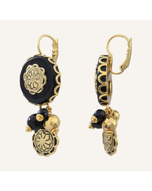 Boucles d'oreilles Amazones Agate doré/noir