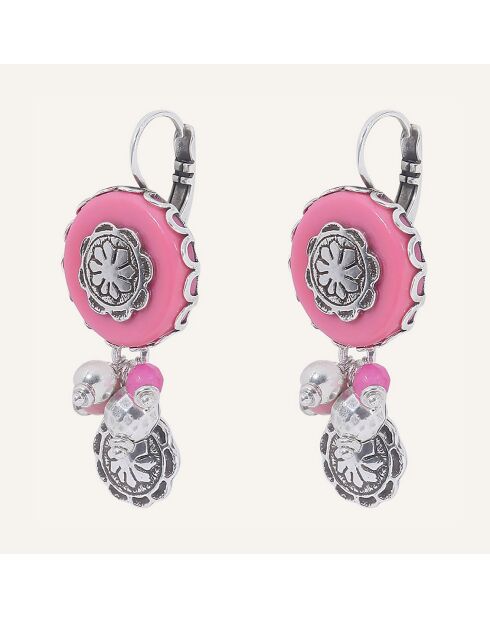 Boucles d'oreilles Amazones Jade & Verre argenté/rose