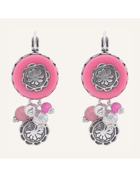 Boucles d'oreilles Amazones Jade & Verre argenté/rose