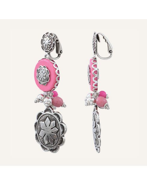 Boucles d'oreilles Amazones Jade & Verre argenté/rose