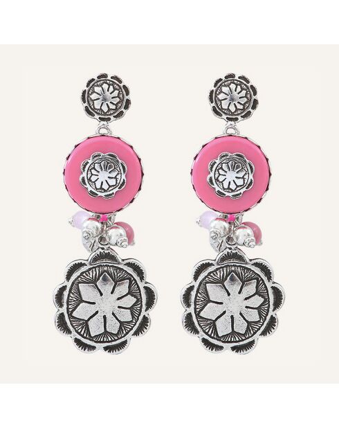Boucles d'oreilles Amazones Jade & Verre argenté/rose