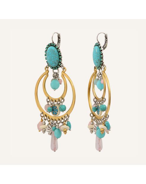 Boucles d'oreilles Lucky Charms Jade, Quartz Amazonite, Howlite & Cristal Swarovski dorées