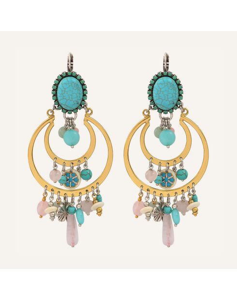 Boucles d'oreilles Lucky Charms Jade, Quartz Amazonite, Howlite & Cristal Swarovski dorées