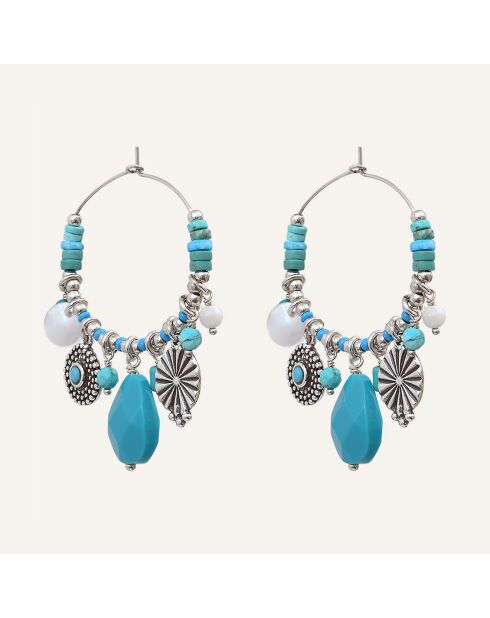 Boucles d'oreilles Positano multipierres argenté/turquoise