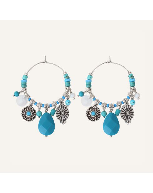 Boucles d'oreilles Positano multipierres argenté/turquoise