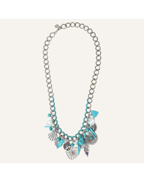 Collier Positano multipierres argenté/turquoise
