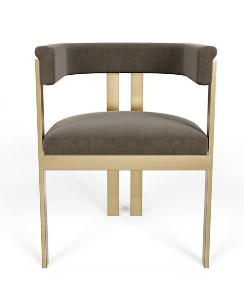 Chaise Grace Velours pieds dorés gris/taupe - 74x59x54 cm