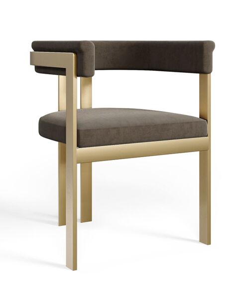 Chaise Grace Velours pieds dorés gris/taupe - 74x59x54 cm