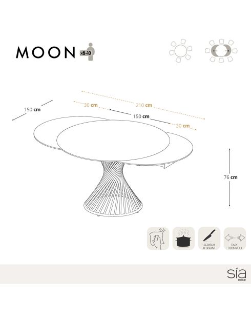 Table extensible Moon XL Marbre noir carrara noir/doré - 76x150-180-210x150 cm