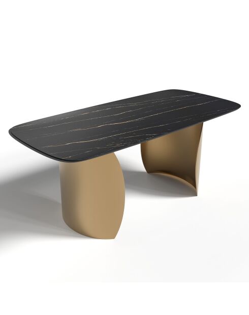 Table extensible Camélia Carrara verre trempé XL noir/doré - 76x200-250-300x90 cm