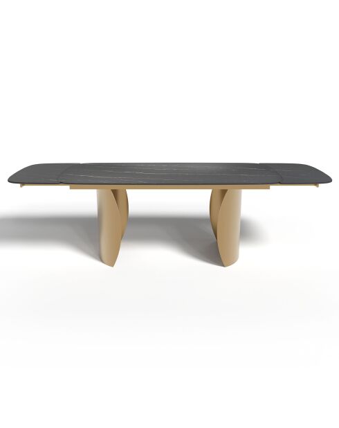 Table extensible Camélia Carrara verre trempé XL noir/doré - 76x200-250-300x90 cm