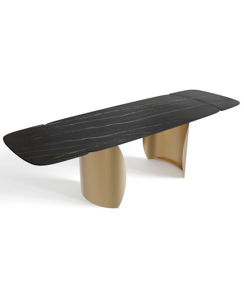 Table extensible Camélia Carrara verre trempé XL noir/doré - 76x200-250-300x90 cm