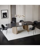 Table extensible Camélia Carrara verre trempé XL noir/doré - 76x200-250-300x90 cm