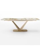 Table extensible Lys Pandora verre trempé XL doré - 76x200-250-300x90 cm
