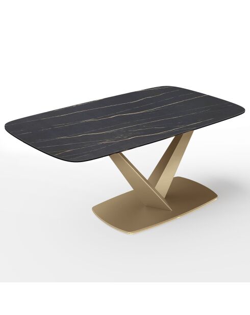 Table extensible Lys Marbre carrara verre trempé XL noir/doré - 76x200-250-300x90 cm
