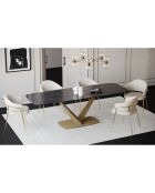 Table extensible Lys Marbre carrara verre trempé XL noir/doré - 76x200-250-300x90 cm