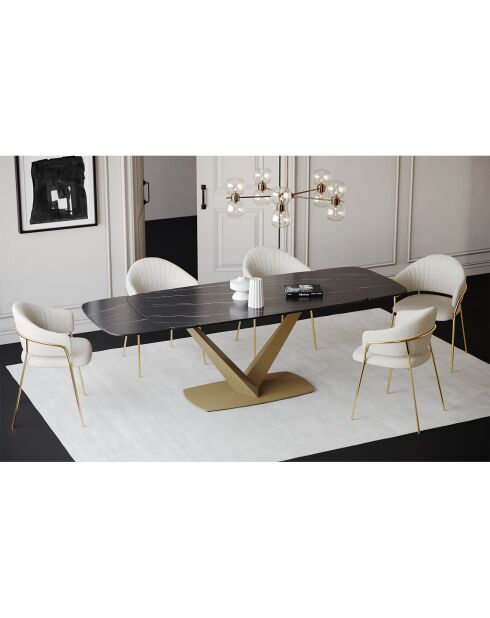 Table extensible Lys Marbre carrara verre trempé XL noir/doré - 76x200-250-300x90 cm