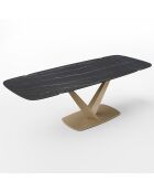 Table extensible Lys Marbre carrara verre trempé XL noir/doré - 76x200-250-300x90 cm