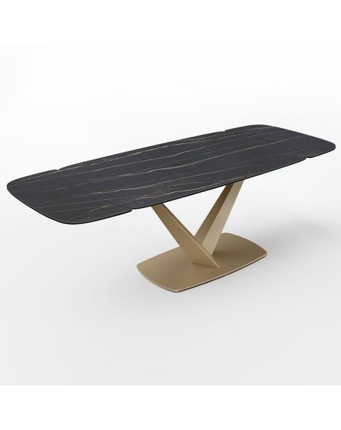 Table extensible Lys Marbre carrara verre trempé XL noir/doré - 76x200-250-300x90 cm
