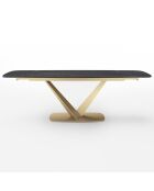 Table extensible Lys Marbre carrara verre trempé XL noir/doré - 76x200-250-300x90 cm