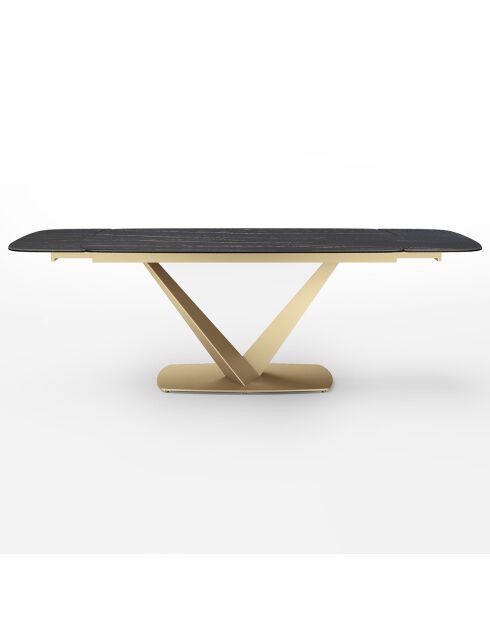 Table extensible Lys Marbre carrara verre trempé XL noir/doré - 76x200-250-300x90 cm