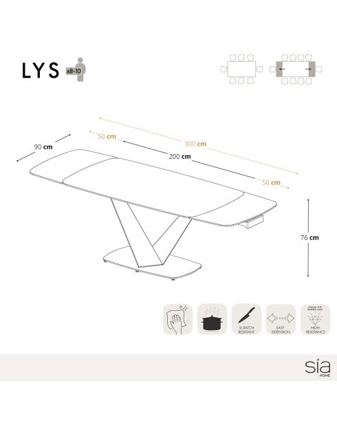 Table extensible Lys Marbre carrara verre trempé XL noir/doré - 76x200-250-300x90 cm