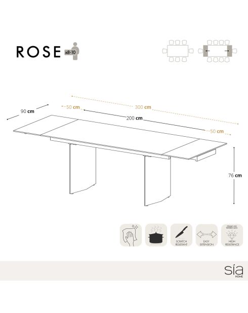 Table extensible Rose Pandora XL dorée - 76x200-250-300x90 cm