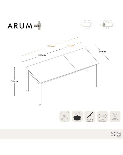 Table extensible Arum Carrara blanc/doré - 76x120-170x80 cm