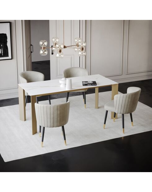 Table extensible Arum Carrara blanc/doré - 76x120-170x80 cm