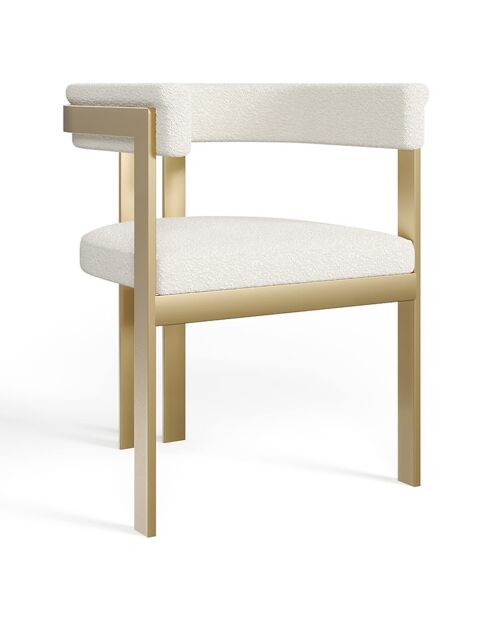 Chaise Grace Bouclette pieds dorés blanche - 74x59x54 cm