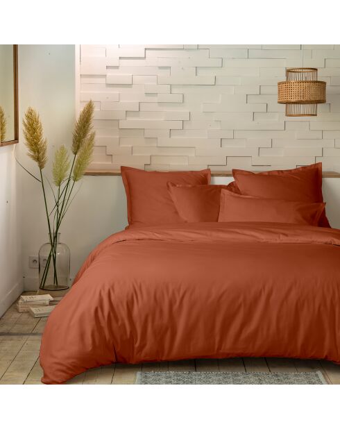 Parure housse de couette en percale de coton - terracota